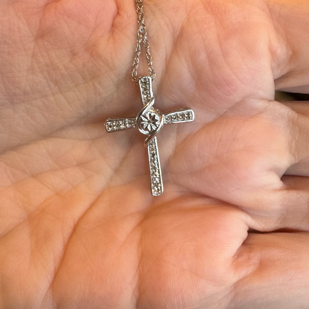 Silver Diamond Cross Pendant